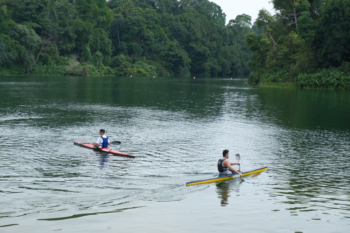 Two kayaks, opposite ways